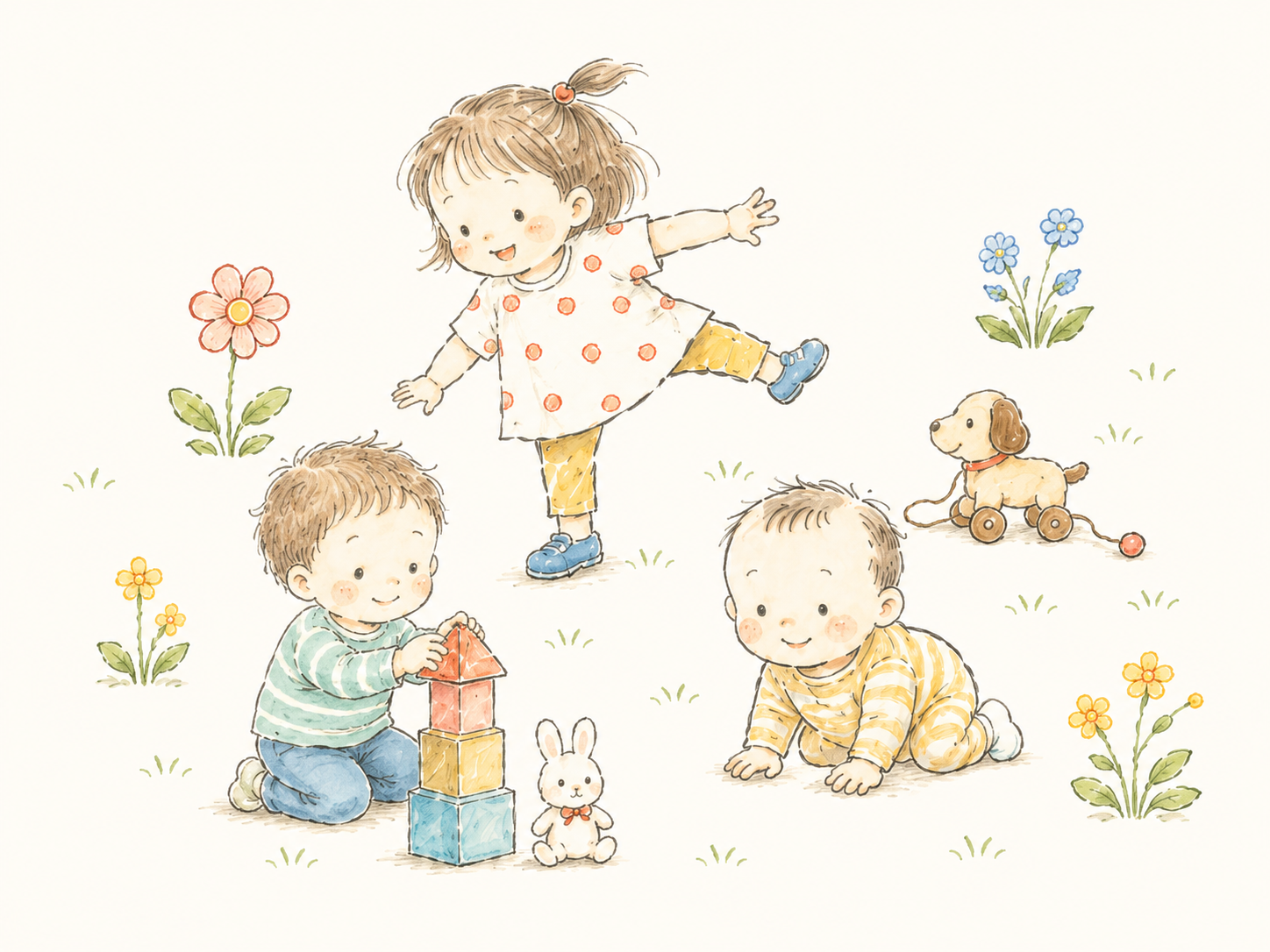 手描き風の子どもたちのイラスト